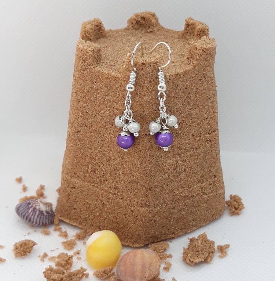 ER17 Purple and silver miracle bead drops