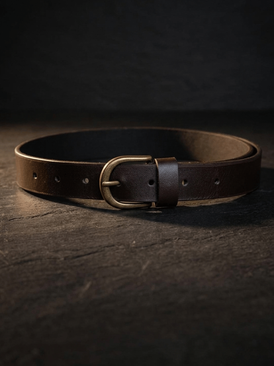 Dark Brown Full Grain Leather Belt Antique Brass Buckle Womens Belt 25mm 1 Inch
