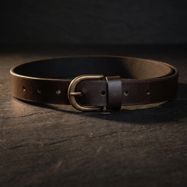 Dark Brown Full Grain Leather Belt Antique Brass Buckle Womens Belt 25mm 1 Inch