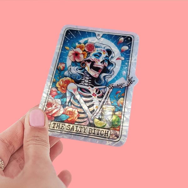 The Salty Bitch Tarot Card Sticker Rainbow Scratch Design Holographic Sticker Wa