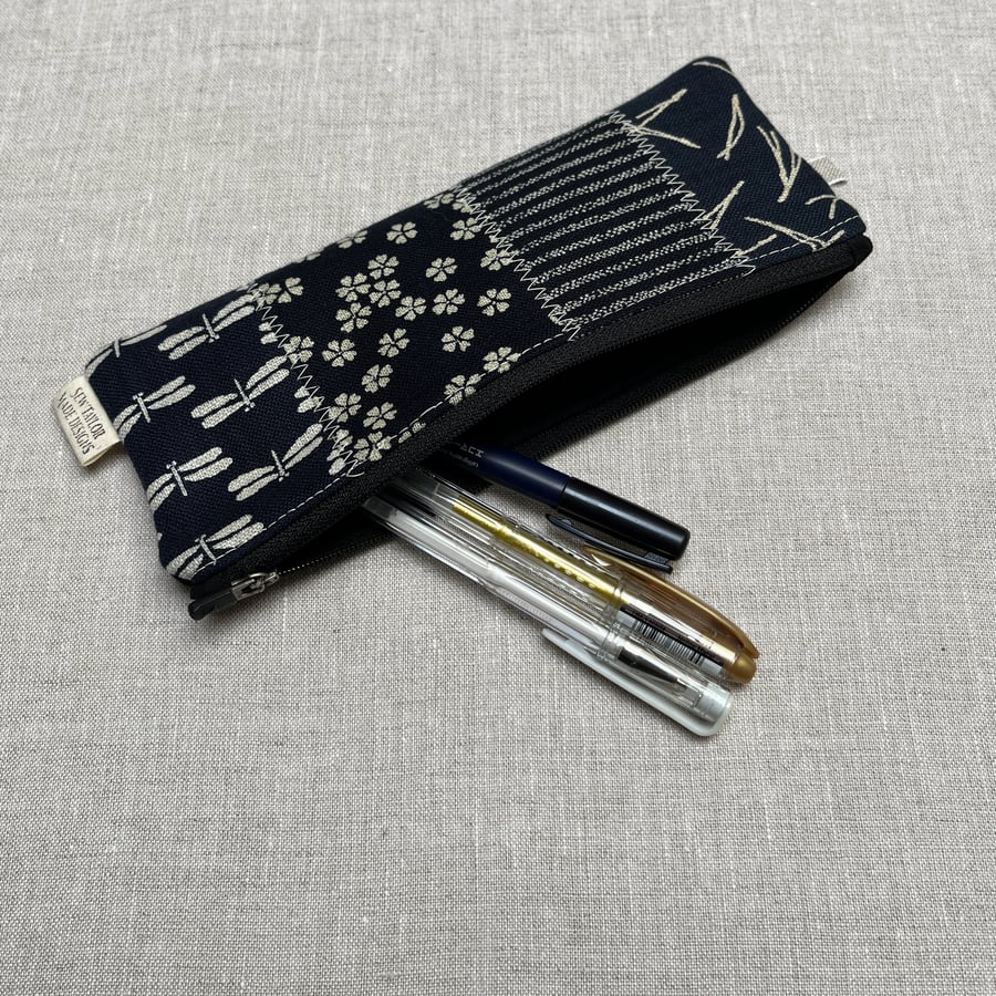 Pencil Case Japanese Indigo Fabric Patchwork 