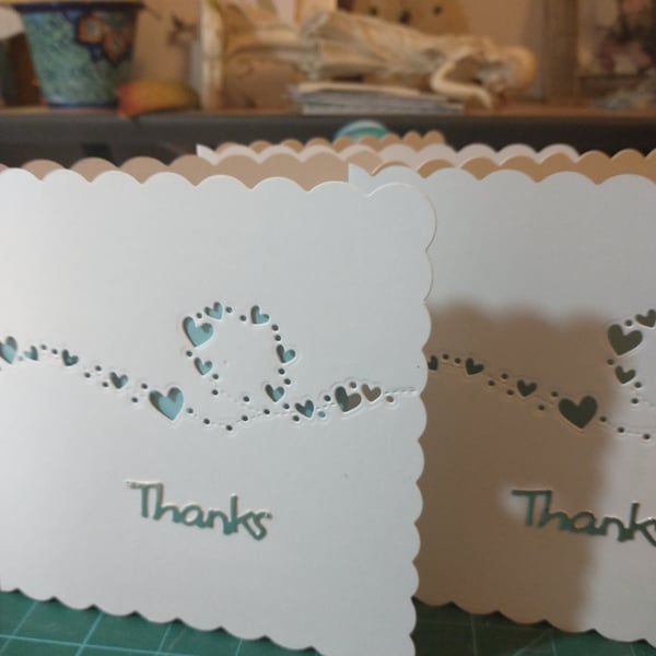 Pack of 3 blue heart thank you cards