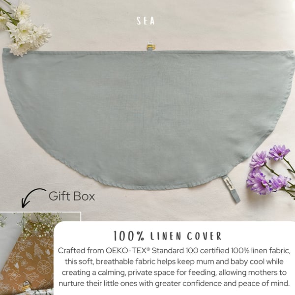 100% Linen Clip-On Breastfeed Cover, Burp Cloth & Comforter, Baby Present 