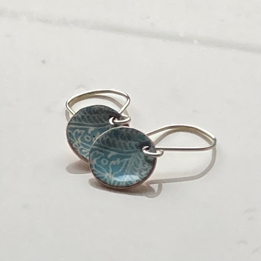 Aqua patchwork earrings enamelled earrings