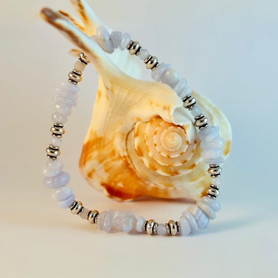 Blue Lace Agate Bracelet - Handmade Anniversary, Birthday, Gifts For Her