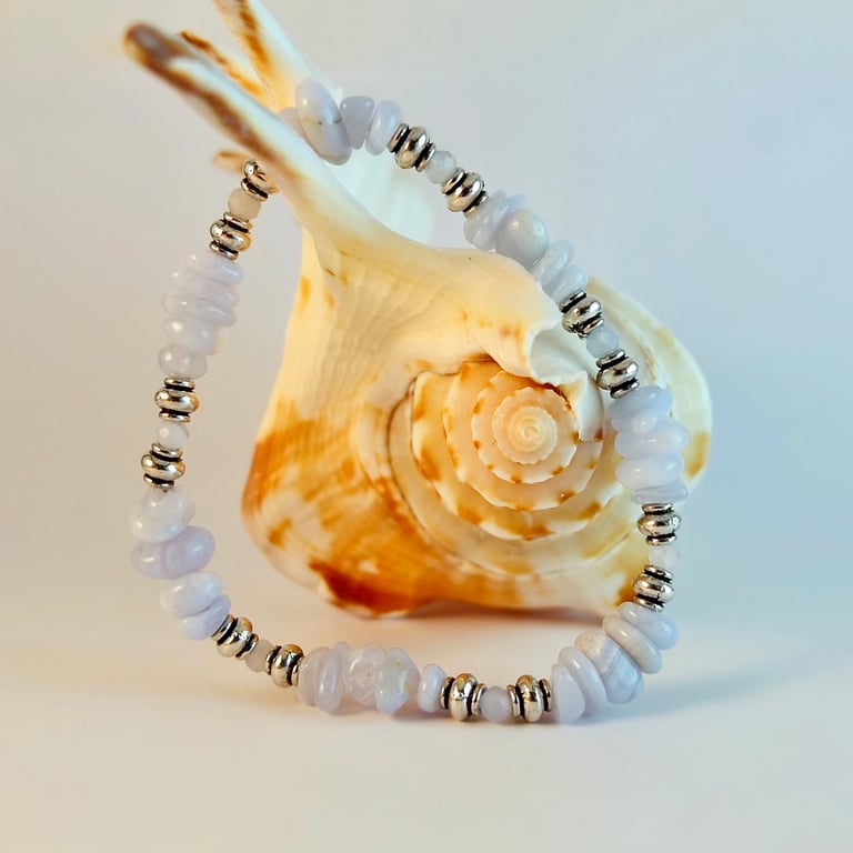 Blue Lace Agate Bracelet - Handmade Anniversary, Birthday, Gifts For Her
