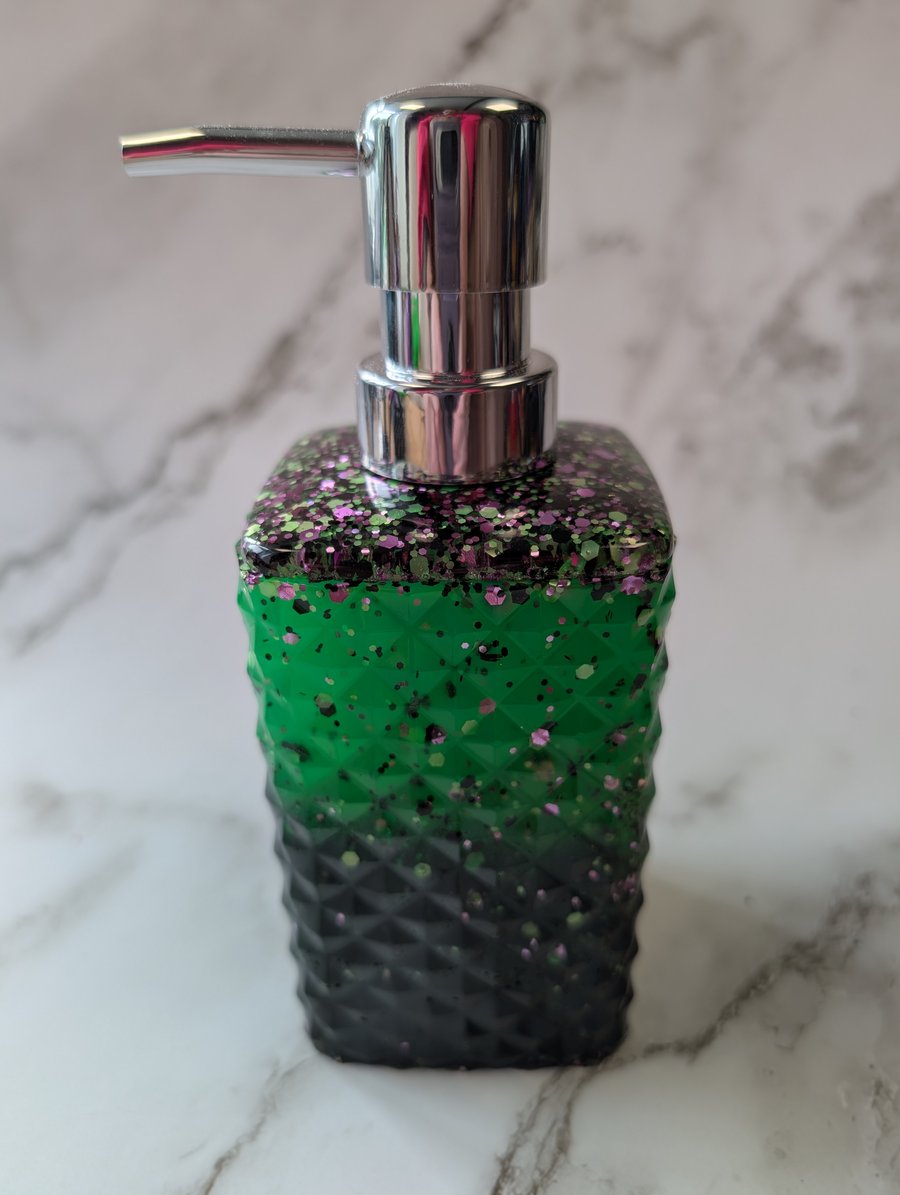 Glow-in-the-Dark Resin Soap Dispenser – Witch’s Brew Green & Purple