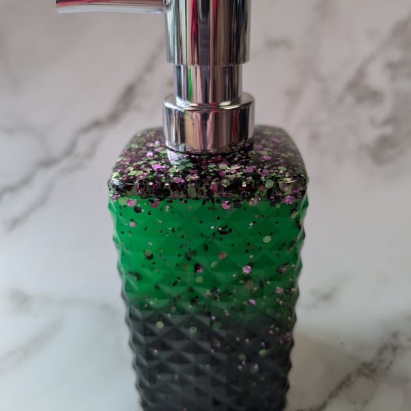 Glow-in-the-Dark Resin Soap Dispenser – Witch’s Brew Green & Purple