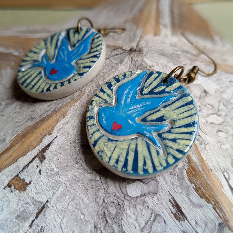 Bluebird and heart earrings 