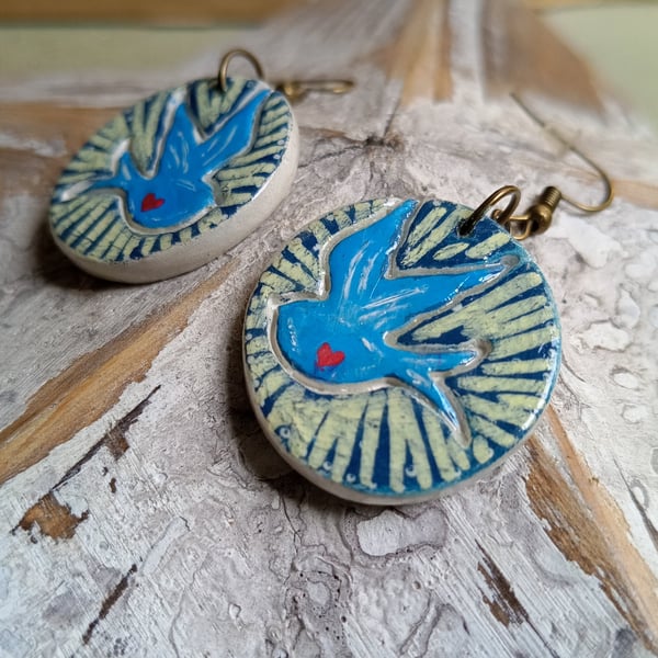 Bluebird and heart earrings 