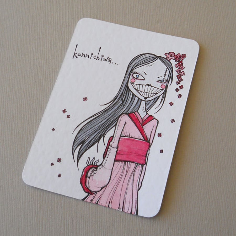 zombie geisha and cherry blossom - aceo