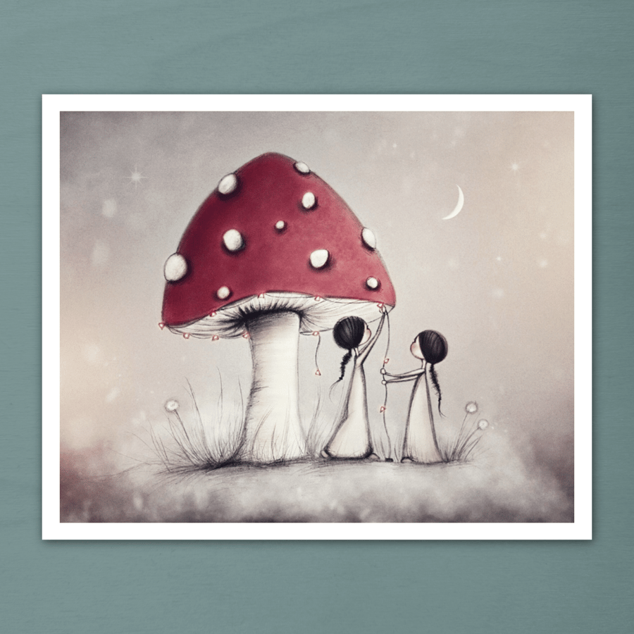 Whimsical Sisters Illustration - Magical Art For Girls Room - Giclée Print