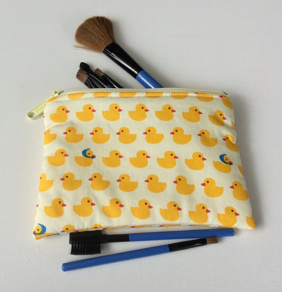 Make up bag, cosmetics bag, yellow duck fabric