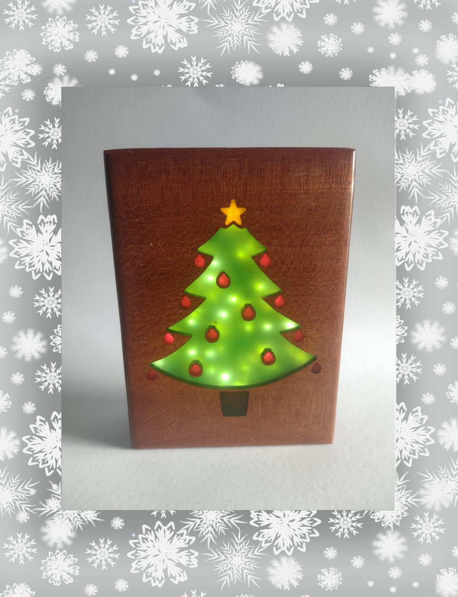 Hardwood Mahogany Sapele Christmas Tree Light-up Bookshelf Decoration