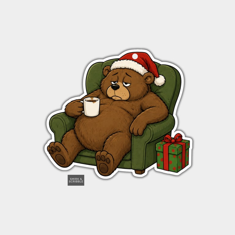 Unique Funny Christmas Gift Tags For Adults, 6pk - Sad Armchair Bear