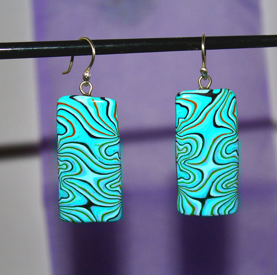 Cosmic Swirls - Drop Earrings - Handmade Polymer Clay, Sterling Silver