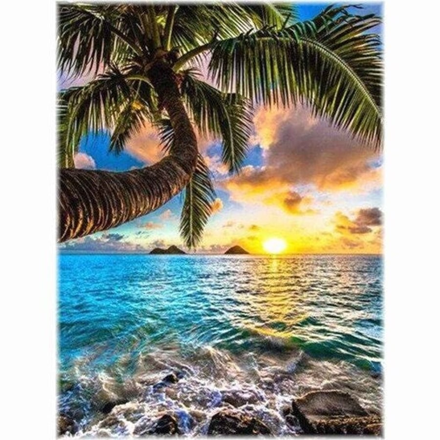 5D DIY Ocean Palm Tree Diamond Art Painting for Adults & Kids 40 x 30cm, Round C