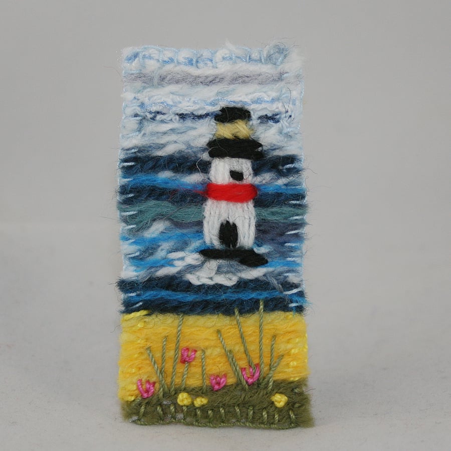 Lighthouse Felted and Embroidered Brooch