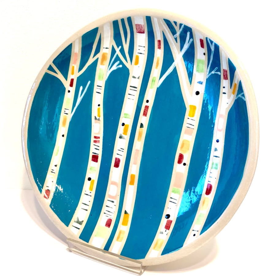 Birch Tree Hand Painted Stoneware Ceramic Dish
