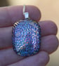 Dichroic blue and gold wavy pendant,  blue and gold fused glass necklace F37 - Image 5