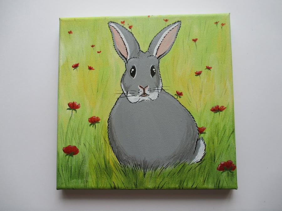 Bunny Painting Rabbit Picture Original Art Bunny Canvas Rabbit Scene
