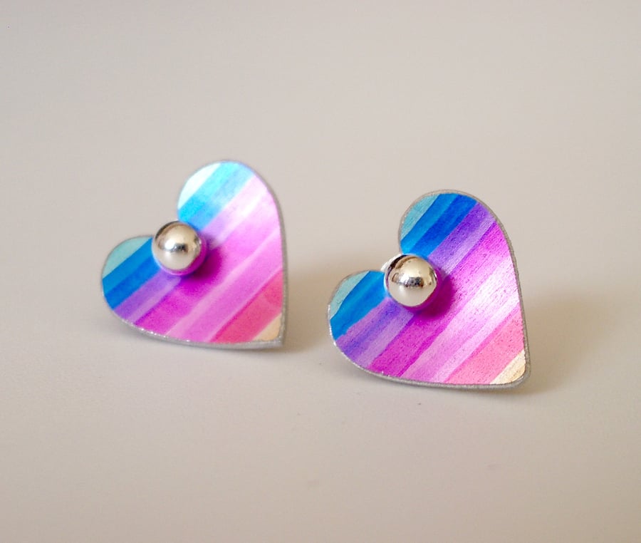Rainbow heart studs earrings