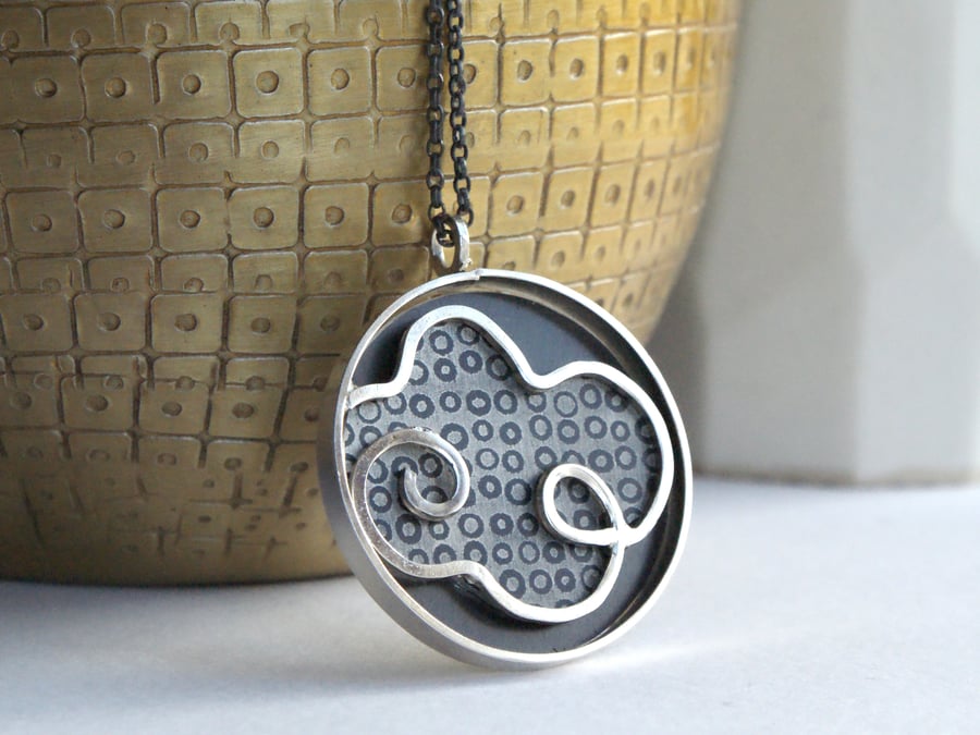Abstract cloud small necklace monochrome
