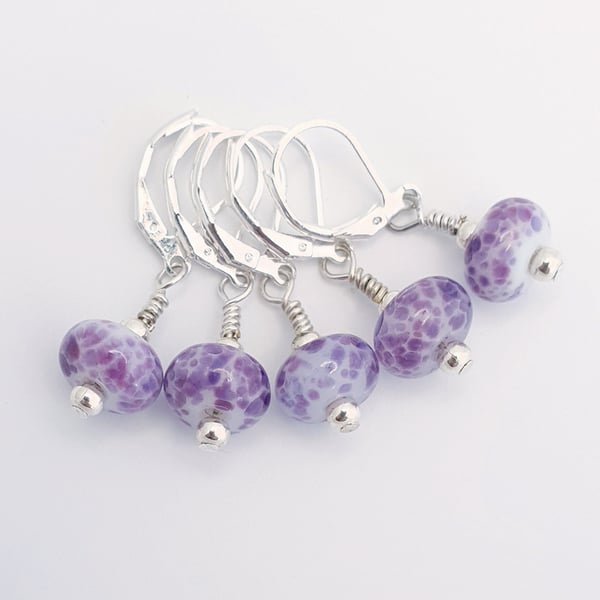 Lampwork Stitch Markers - Misty Mottled Purples