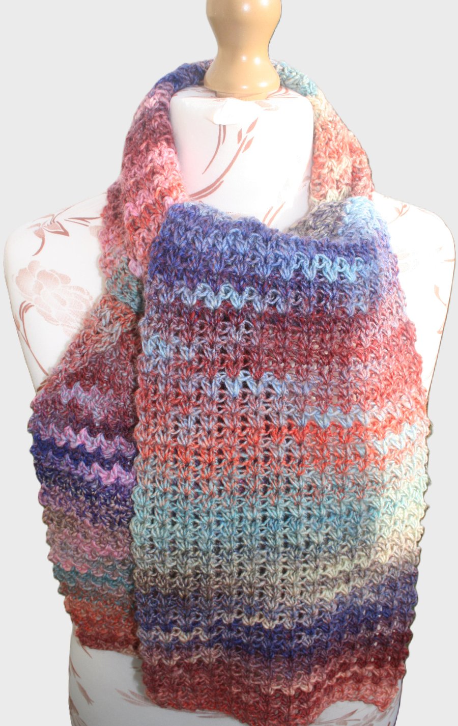 Colourful Variegated Crocheted Scarf