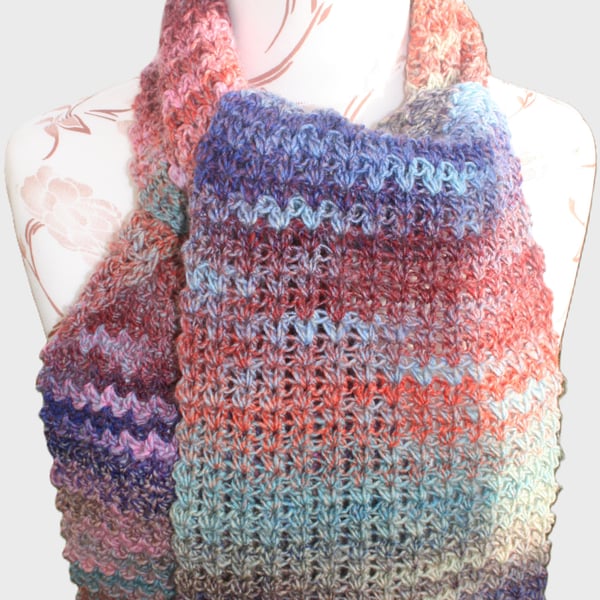 Colourful Variegated Crocheted Scarf