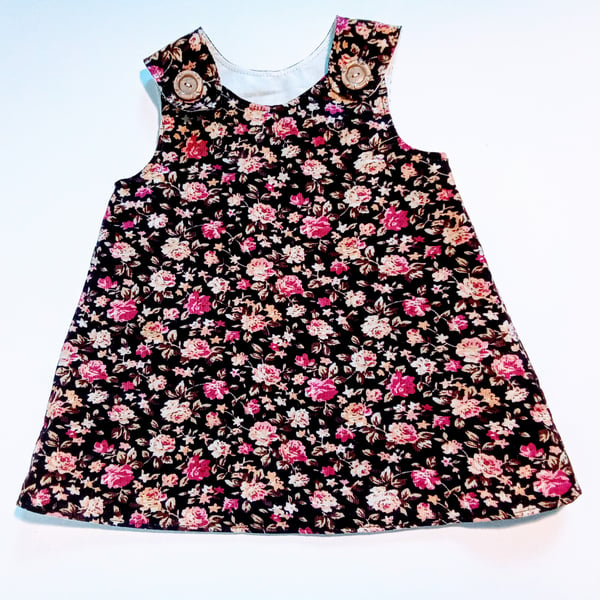 Dress, 6-12 months, A Line dress, pinafore, floral print needlecord     