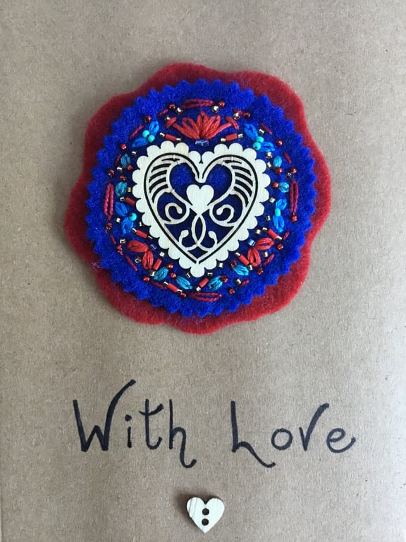 Hand Embroidered Decorative Heart Card