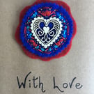 Hand Embroidered Decorative Heart Card