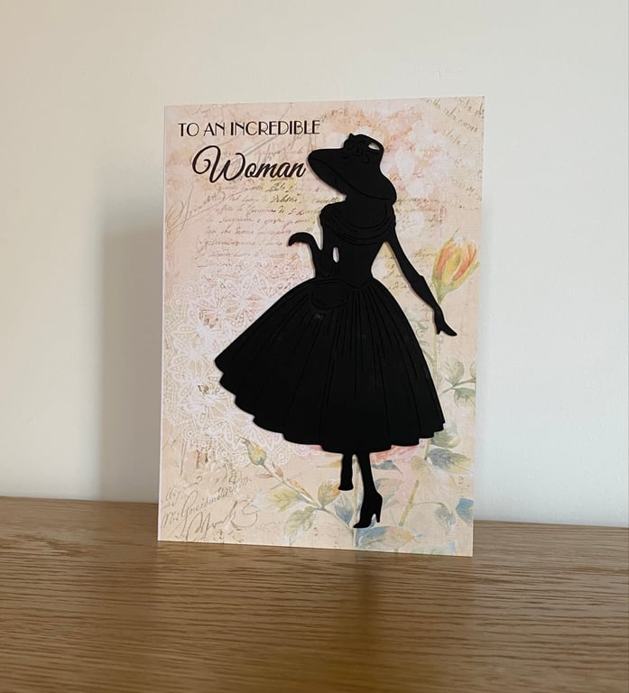 Handmade Incredible Woman Art Deco Lady Silhouette 3D Birthday Card
