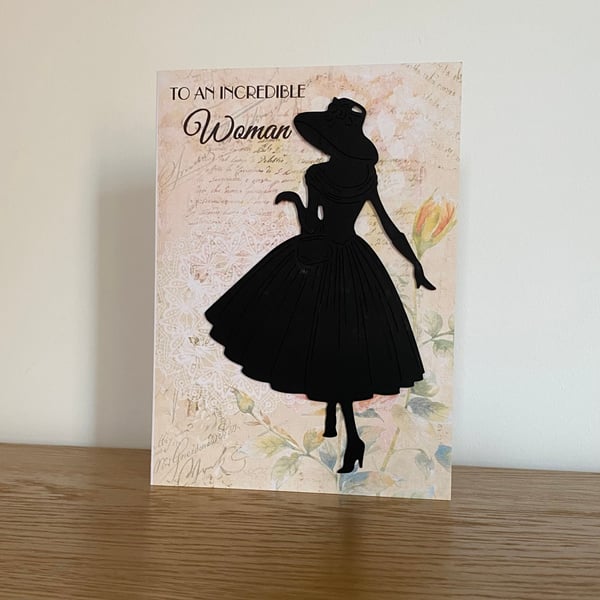 Handmade Incredible Woman Art Deco Lady Silhouette 3D Birthday Card
