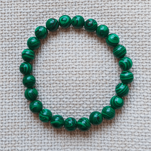 Ladies Green Malachite Elastic Bead Bracelet