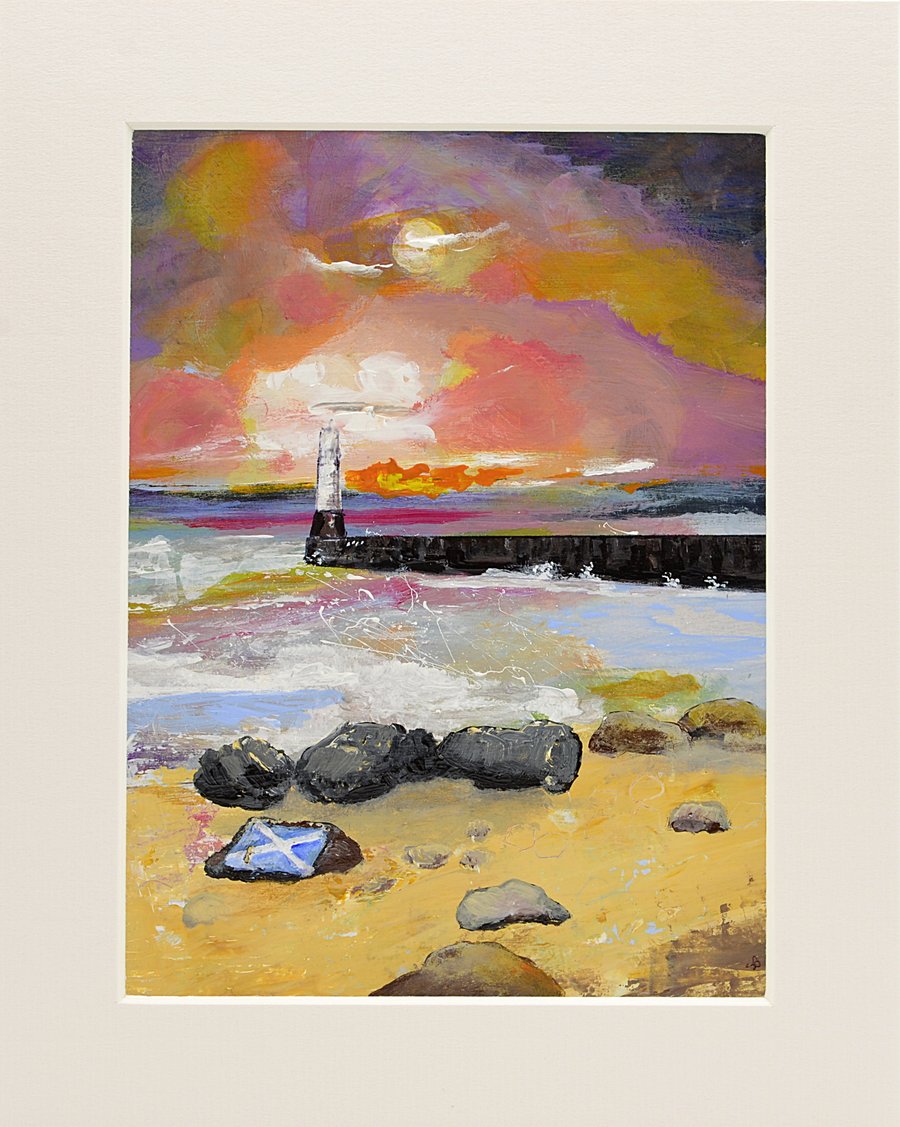 A Mounted Painting of A Lighthouse in Torry, Aberdeen. 10 x 8 inches.