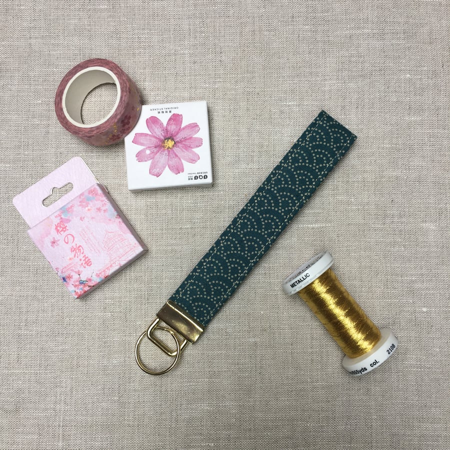 Turquoise Sea and Waves Japanese Fabric Key Fob