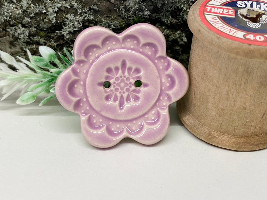 Large ceramic flower shaped button pink