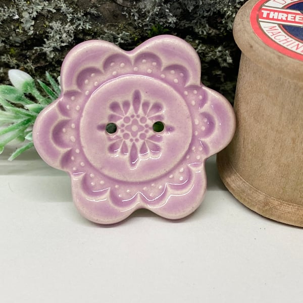 Large ceramic flower shaped button pink