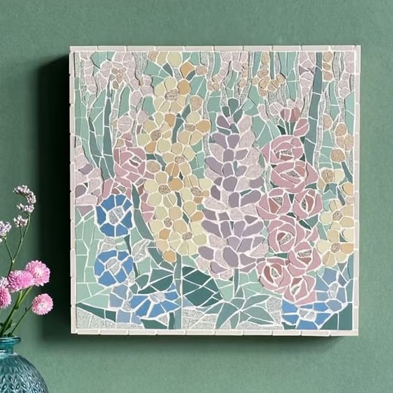 Mosaic Floral Art - Pastel Garden Mosaic Wall Plaque