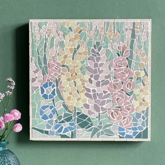 Mosaic Floral Art - Pastel Garden Mosaic Wall Plaque