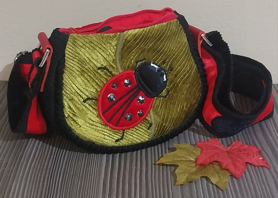 Green Ladybird purse with long adjustable strap