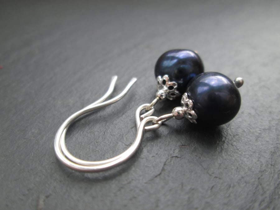 Peacock Pearl Earrings - Blue Black Pearl Jewellery