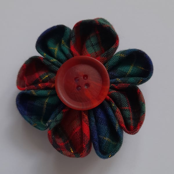 Tartan Folded Flower Hair Clip