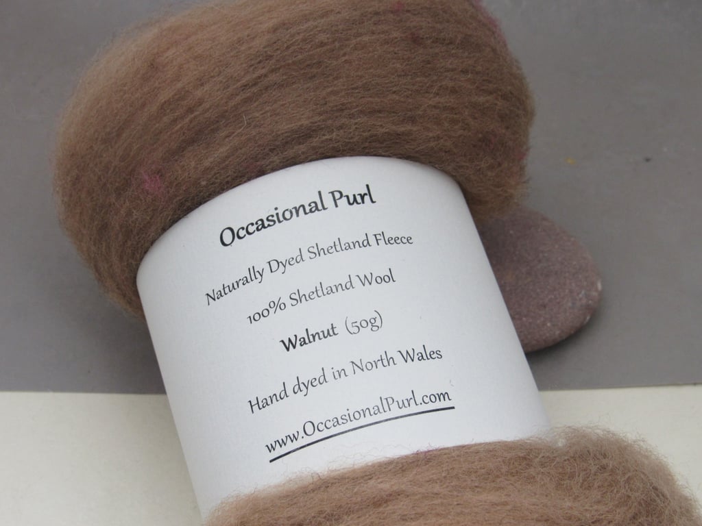 50g Walnut Brown Naturally Dyed Shetland Wool Batt
