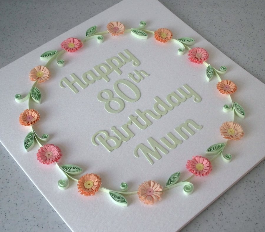 80th birthday card, paper quilling