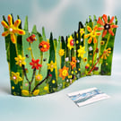 Fused Glass Wavy Panel - Large - Green - Orange - Yellow