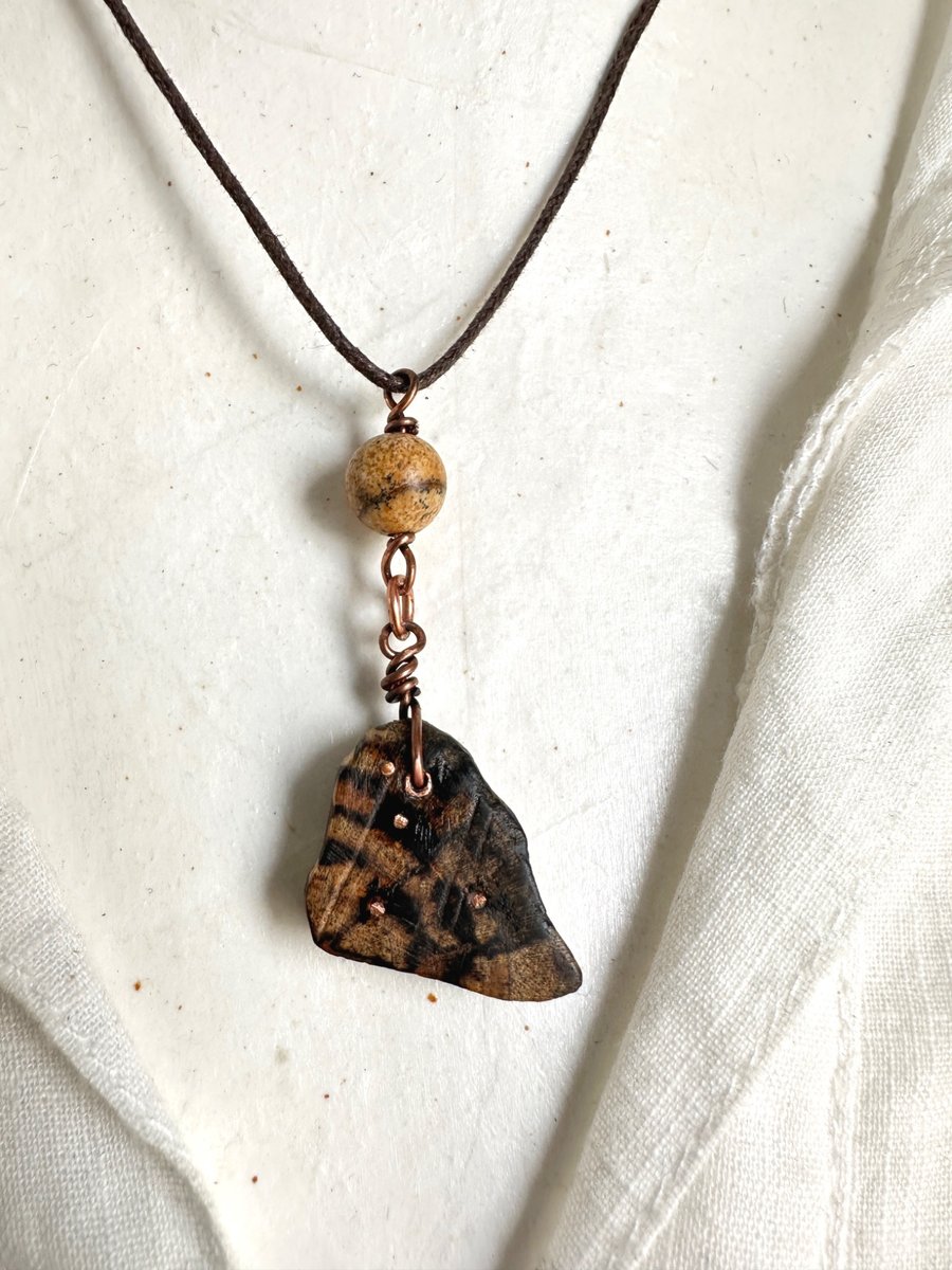 Small Cherry Wood Pendant Inlaid with Copper