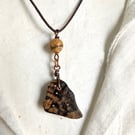 Small Cherry Wood Pendant Inlaid with Copper